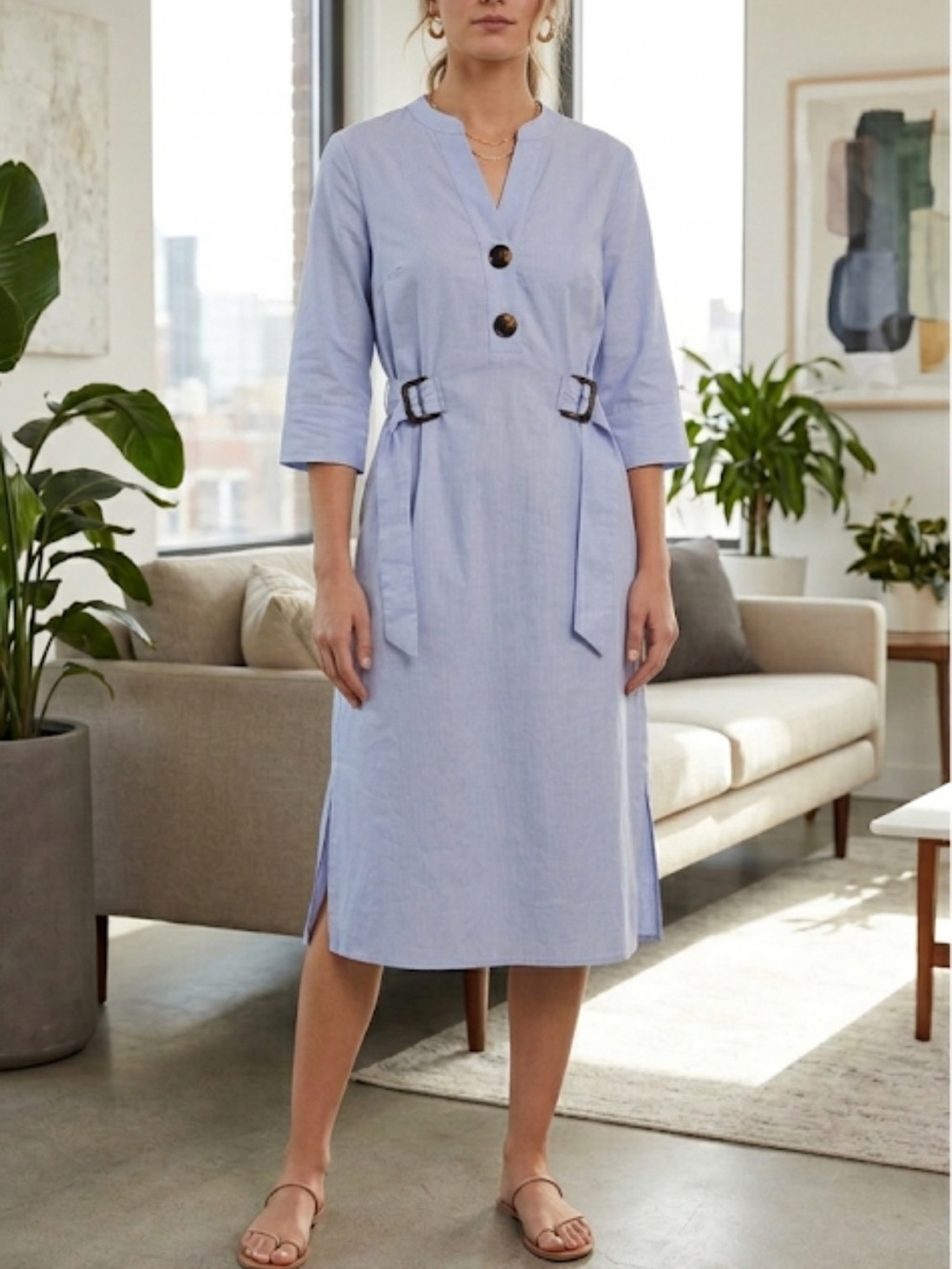 Zara Basic Light Blue Casual Style Shirtdress Size S